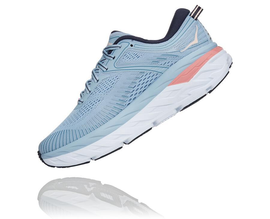Hoka One One Womens Running Shoes - Bondi 7 - Blue - JRBZ91856